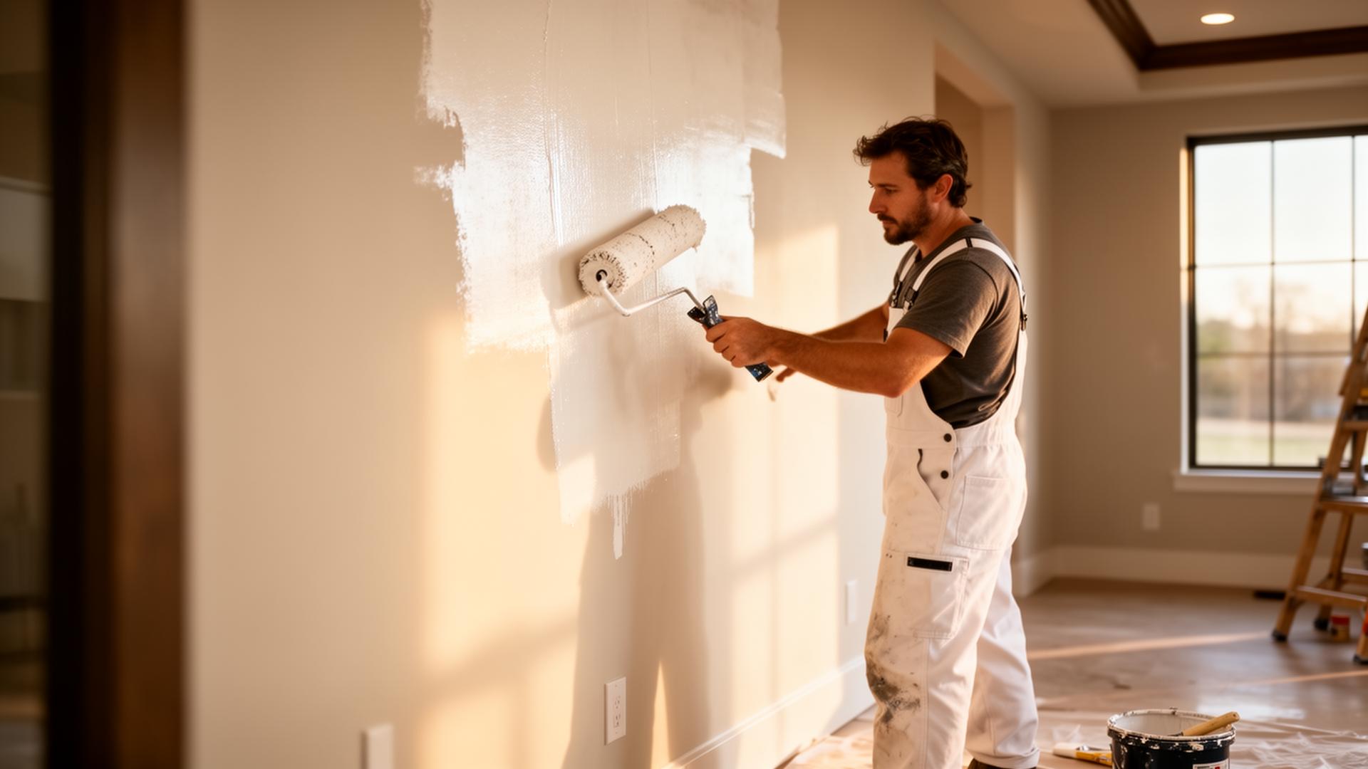 Enrique painting an interior wall in an Oklahoma City home